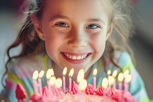 ai gerado Rosa deleite adorável imagens do uma fofa pequeno menina foto