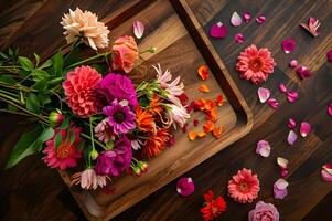 ai gerado florescendo brilho florista arte dentro construindo uma negrito Primavera ramalhete foto