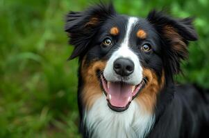 ai gerado pétala jogar lindo Primavera bandeira capturando a alegria do uma feliz cachorro foto