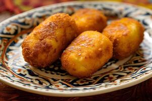 ai gerado presunto croquete deleite croquetas de congestionamento em uma vintage prato foto