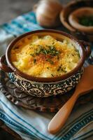 ai gerado de inspiração popular prato quadros a riqueza do brasileiro torrado mandioca farinha foto