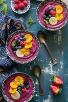 ai gerado de inspiração popular elegância Açaí taças com artístico redemoinhos dentro livro de receitas estilo foto