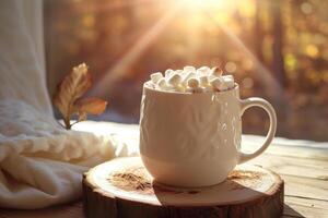 ai gerado chocolate quente cacau dentro branco caneca com marshmallows. generativo ai foto