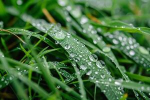 ai gerado fechar-se do água gotas em uma verde grama. generativo ai foto