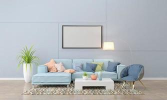 Maquete realista 3D renderizado do interior da moderna sala de estar com sofá - sofá e mesa foto