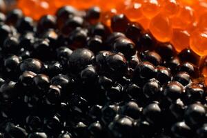 ai gerado Preto e vermelho natural caviar fechar-se, fundo, textura foto