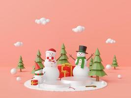 pódio de natal com boneco de neve e presente de natal foto