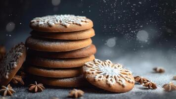ai gerado pilha do Natal canela biscoitos, neural rede gerado imagem foto