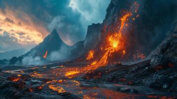 ai gerado apocalíptico visão do uma vulcão em erupção foto