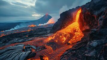 ai gerado apocalíptico visão do uma vulcão em erupção foto