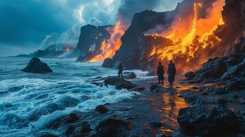 ai gerado apocalíptico visão do uma vulcão em erupção foto