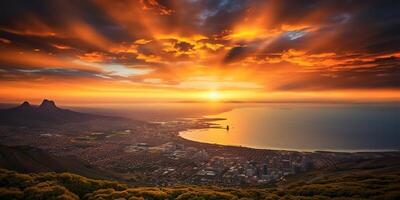 ai gerado. ai generativo. cidade Cidade urbano paisagem urbana a partir de montanha Alto Visão fundo. aventura período de férias panorama vbie. gráfico arte foto