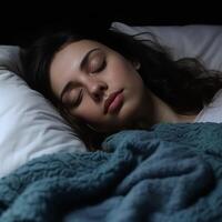 ai generativo atraente caucasiano menina dormindo em a cama foto