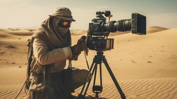 ai generativo cameraman é filmando uma filme cena foto