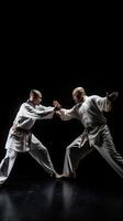 ai generativo casal brigando dentro uma desafio do marcial artes kung fu aleatória pontapé foto