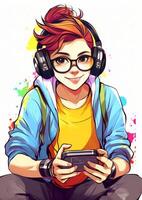 ai generativo menina manter a controle de video game dentro mão enquanto jogando vídeo jogos estilo de vida conceito foto