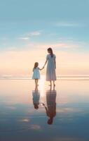 ai generativo amor entre mãe e filha às a de praia conceito sobre família e amor foto