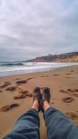 ai generativo homem em período de férias relaxante às a de praia pov Visão foto