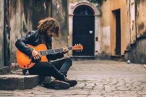 ai generativo rua artista tocam guitarra arte estilo de vida e música conceito foto