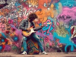 ai generativo rua artista tocam guitarra arte estilo de vida e música conceito foto