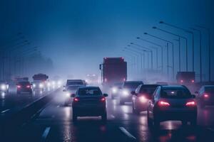 ai gerado noite cidade tráfego borrado carros grandes exposição luzes tarde rodovia faixa movimento velozes transito carro movimento auto iluminado veículo transporte rua Alto Rapidez luz trilhas abstrato foto