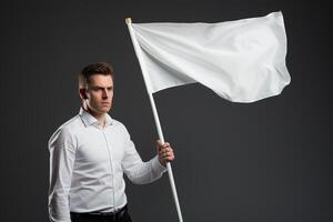 ai gerado uma homem segurando uma branco bandeira com generativo ai foto