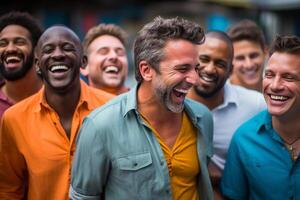 ai gerado africano e americano homens sorridente juntos diversidade conceito com generativo ai foto