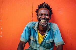 ai gerado retrato do africano homem sorridente com generativo ai foto