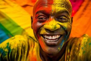 ai gerado retrato do africano homem sorridente com generativo ai foto