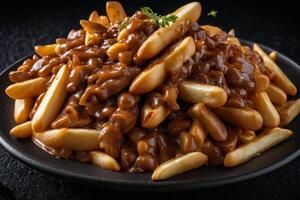 ai gerado rico molho poutine com queijo Curdos foto