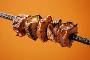 ai gerado yakitori espeto em laranja fundo foto