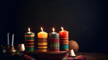 ai gerado kwanzaa feriado conceito com tradicional colorida velas, neural rede gerado fotorrealista imagem foto