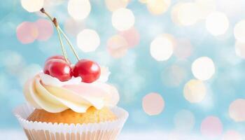 ai gerado doce sobremesa Bolinho decorado, aniversário conceito cartão foto