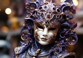 ai gerado veneziano carnaval traje mascarar. tradição e glamour foto