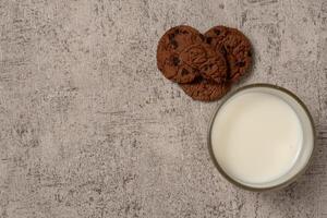 biscoitos, chocolate lasca bolacha isolado em branco fundo. horizontal orientação, topo visualizar, cópia de espaço. seletivo foco. foto