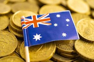 Austrália bandeira em moedas dinheiro, finança e contabilidade, bancário conceito. foto