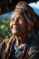 ai gerado retrato do a idosos mulher dentro papua Novo guiné. Ásia foto