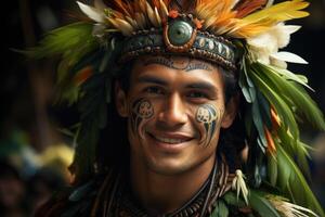 ai gerado retrato do uma polinésio homem a partir de a pacífico ilha do Taiti. francês Polinésia foto