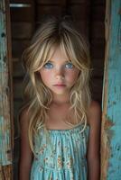 ai gerado uma fechar-se retrato do uma pequeno menina .ela é uma bonito, doce, atraente, curioso, criativo, alegre menina foto