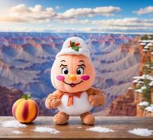 ai gerado engraçado pêssego mascote personagem dentro a grande desfiladeiro nacional parque, arizona, EUA foto