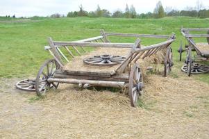velho carrinho de madeira para transporte de mercadorias na agricultura foto