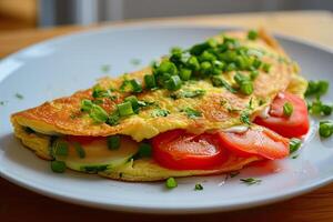 ai gerado saudável café da manhã comida, recheado ovo omelete com vegetal foto