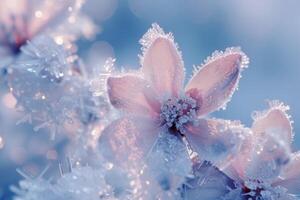 ai gerado inverno cenário com gelado gelo flores foto