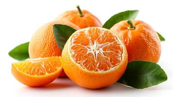 ai gerado Visão do delicioso fresco fruta laranja, satsuma em uma branco fundo foto