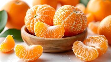 ai gerado Visão do delicioso fresco mandarim, laranja, e de outros fruta em uma branco fundo foto