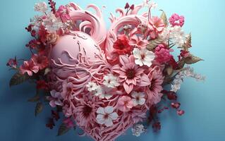 ai gerado uma Visão do amor com uma pastel fundo e coração forma com flores foto