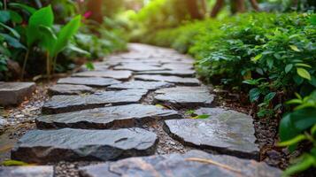 ai gerado pedra andar caminho dentro a jardim. foto