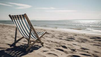 ai gerado esvaziar de praia cadeira em areia de praia às verão dia, neural rede gerado arte foto