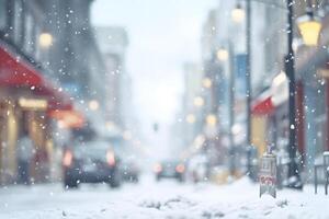 ai gerado americano Cidade rua Visão às Nevado inverno manhã, neural rede gerado imagem foto