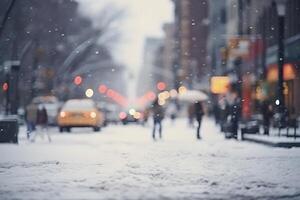 ai gerado americano centro da cidade rua Visão às Nevado inverno manhã, neural rede gerado imagem foto